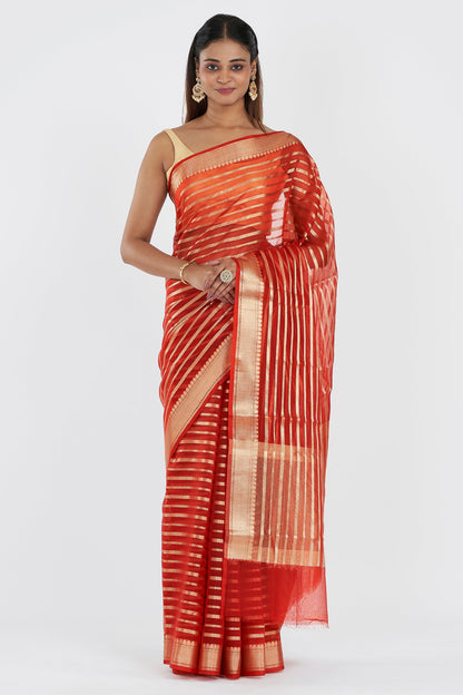 Teejh Kashi Bright Red Organza Lining Saree