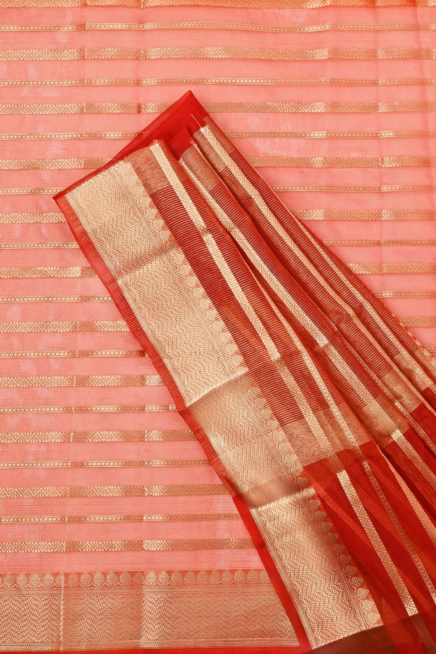 Teejh Kashi Bright Red Organza Lining Saree