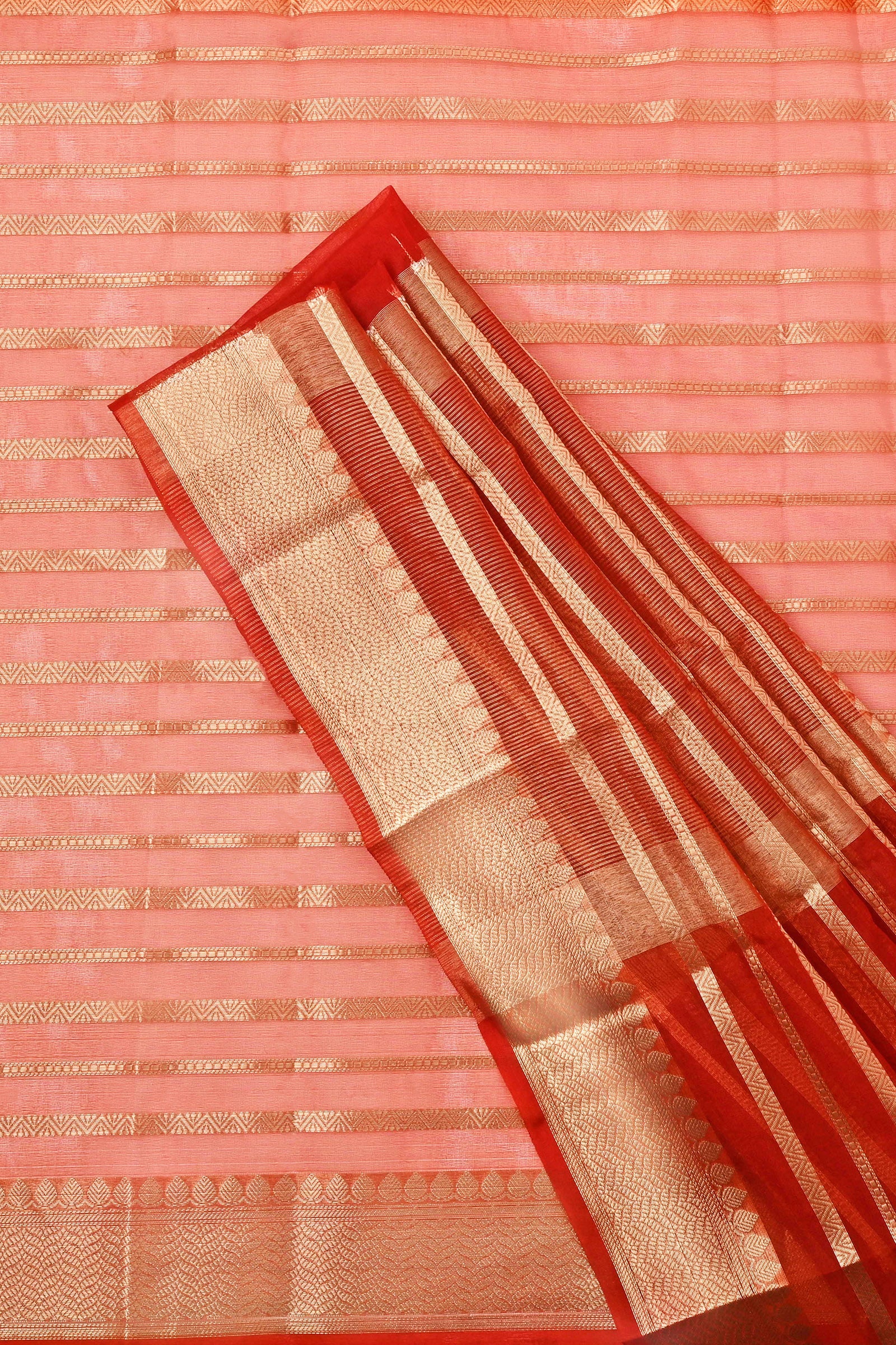 Teejh Kashi Bright Red Organza Lining Saree