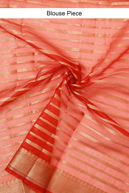 Teejh Kashi Bright Red Organza Lining Saree