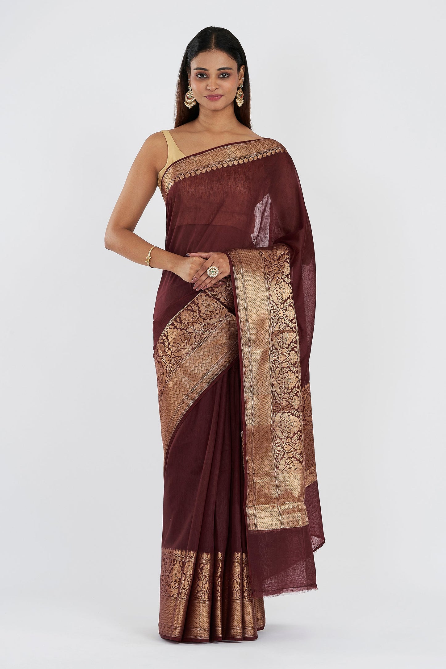 Teejh Darbhanga Maroon Banarasi Silk Linen Saree