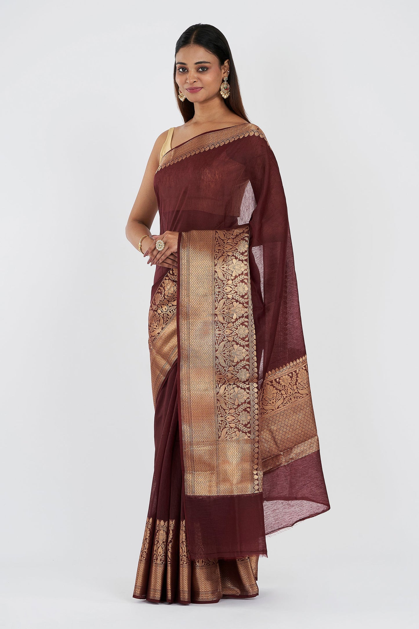 Teejh Darbhanga Maroon Banarasi Silk Linen Saree