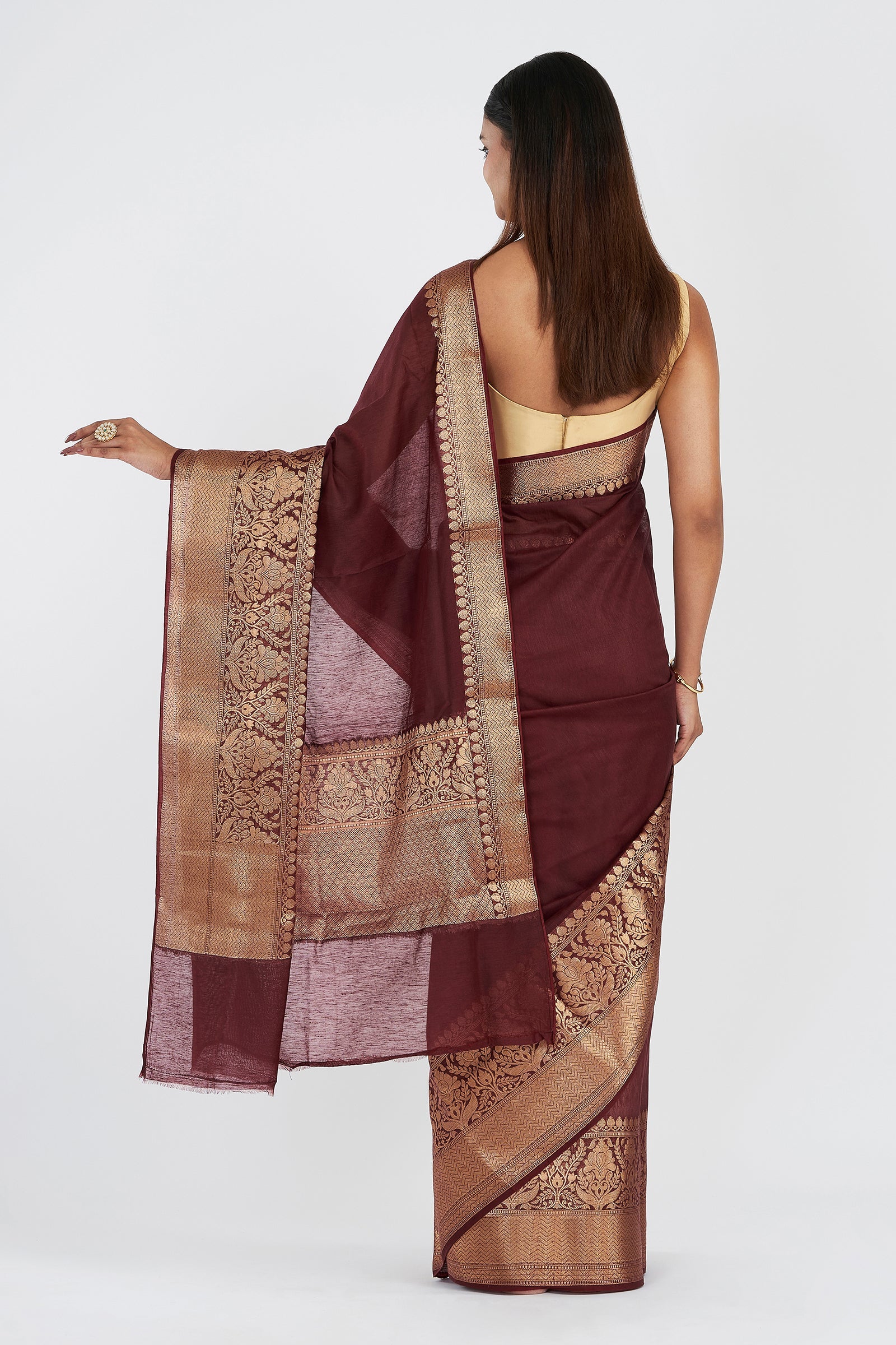 Teejh Darbhanga Maroon Banarasi Silk Linen Saree