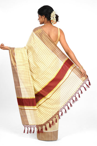 Teejh Bharathpuzha Kerala Tissue Maroon Saree