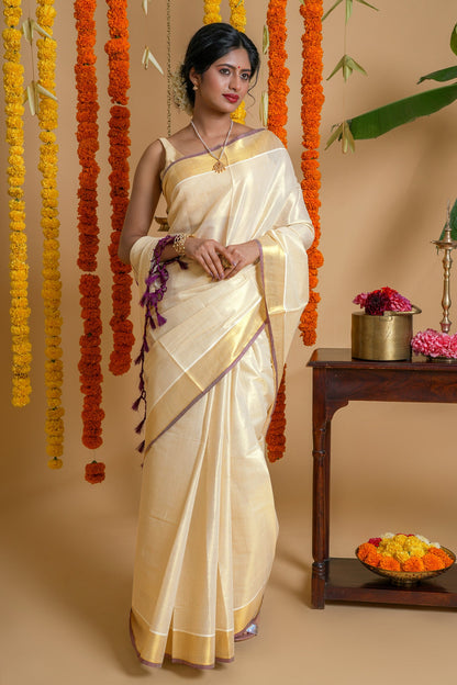 Teejh Meenachil Kerala Tissue Violet Saree