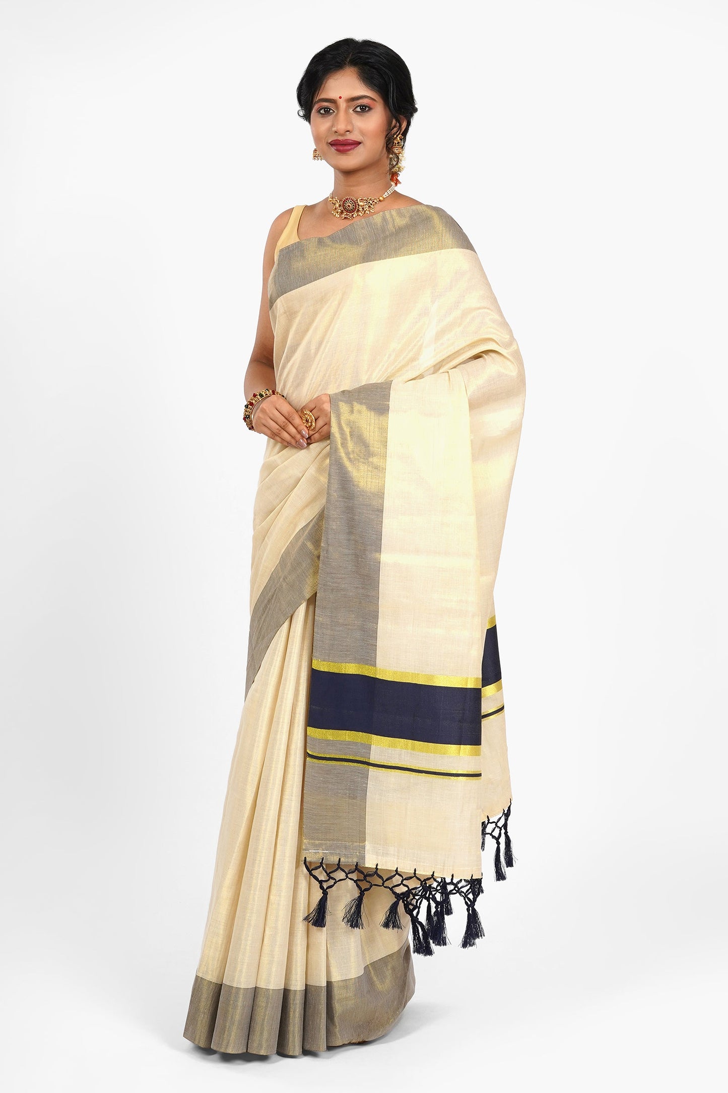 Teejh Chalakudy Kerala Tissue Navy Blue Saree