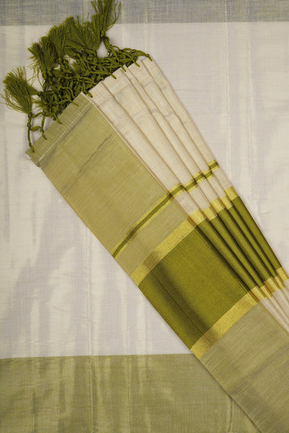 Teejh Valapatnam Kerala Tissue Light green Saree