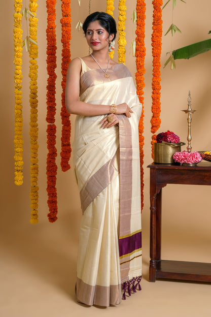 Teejh Vamanpuram Kerala Tissue Violet Saree