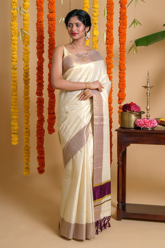 Teejh Vamanpuram Kerala Tissue Violet Saree
