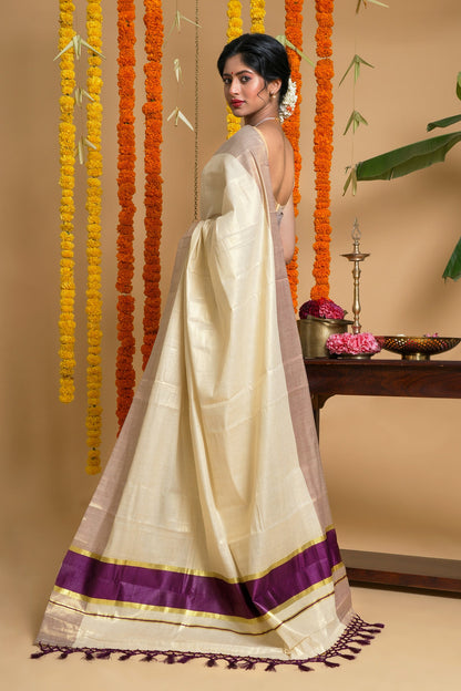 Teejh Vamanpuram Kerala Tissue Violet Saree