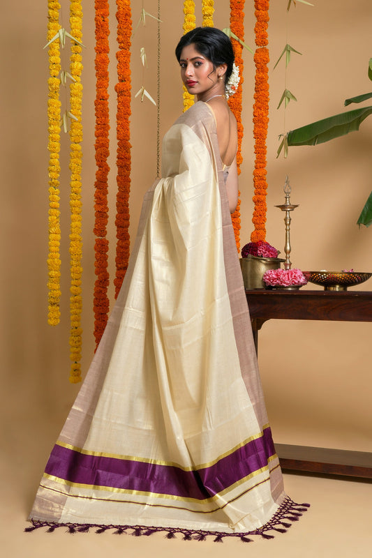 Teejh Vamanpuram Kerala Tissue Violet Saree