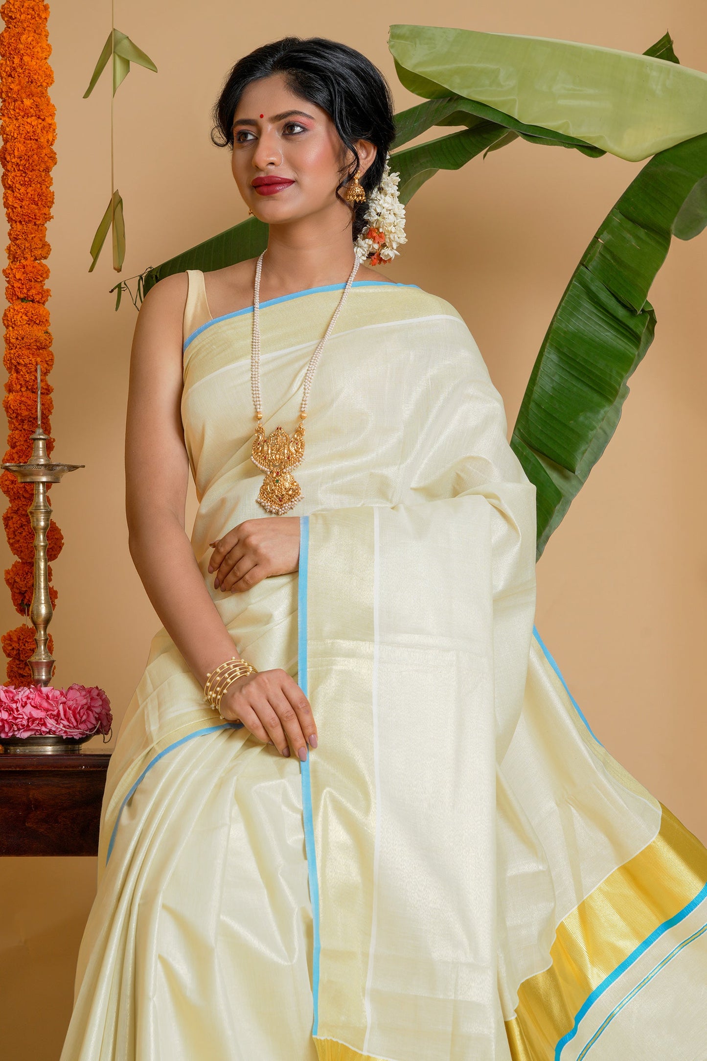 Teejh Dal Kerala Tissue Blue saree