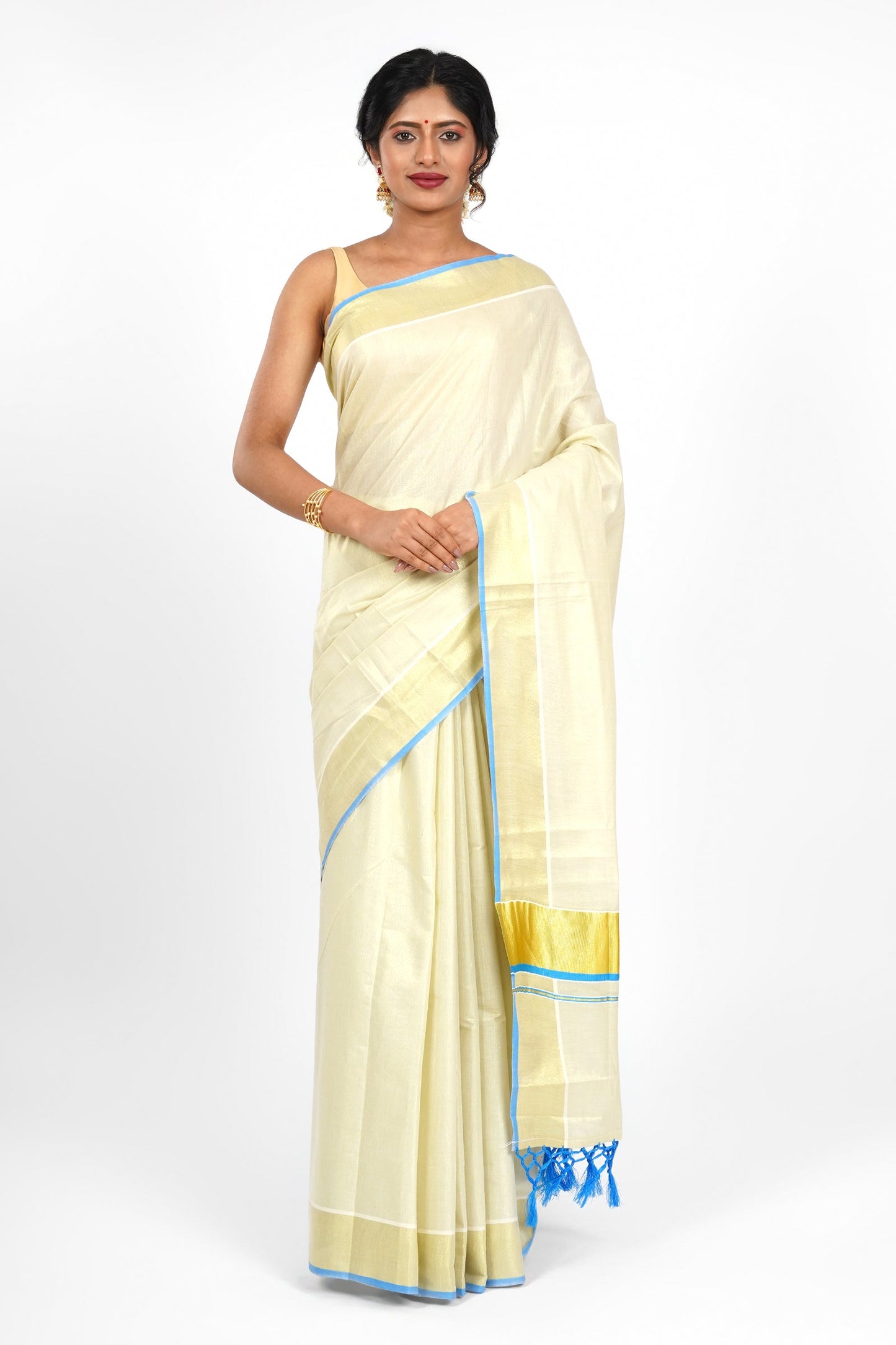 Teejh Dal Kerala Tissue Blue saree