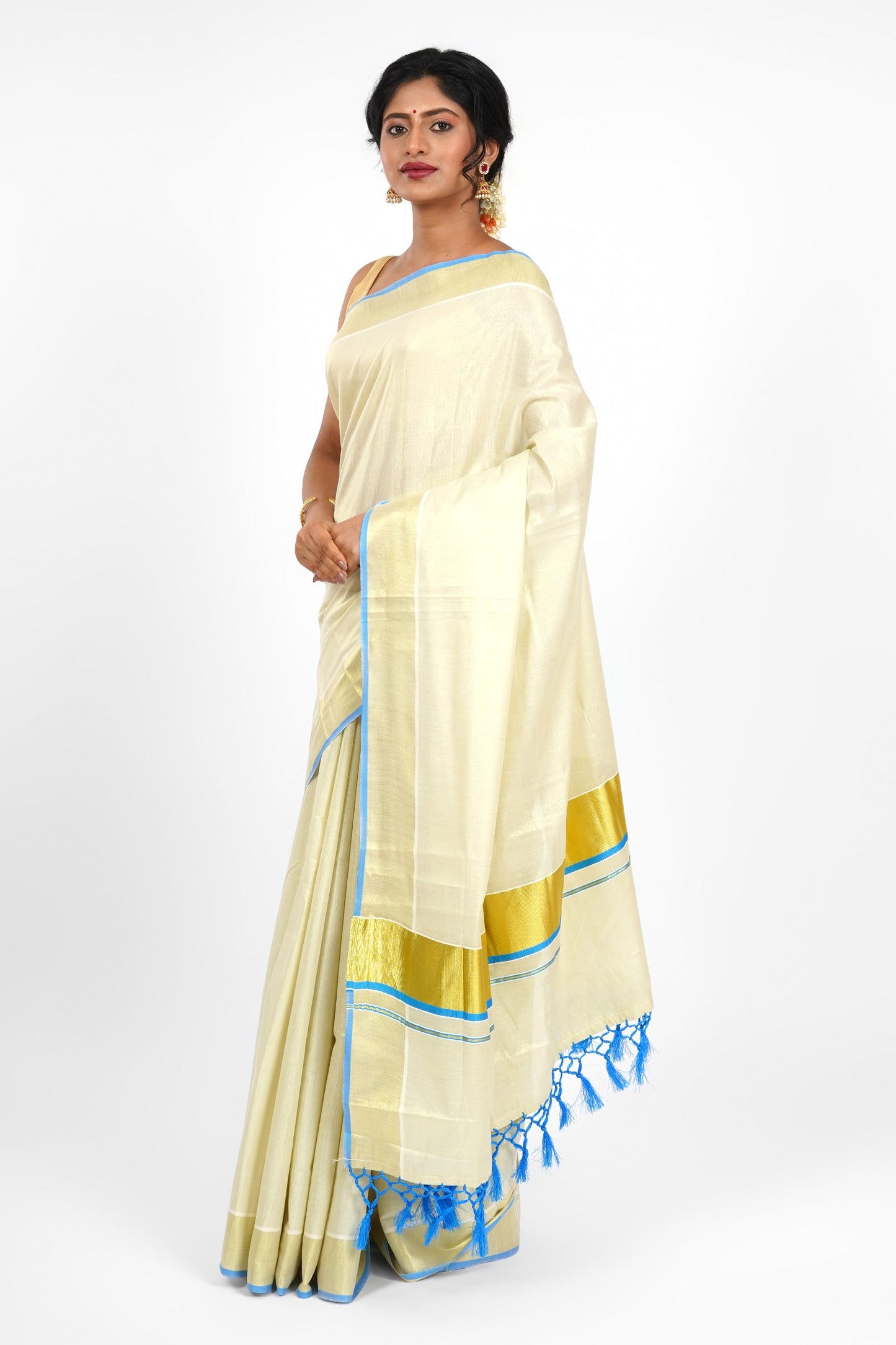 Teejh Dal Kerala Tissue Blue saree