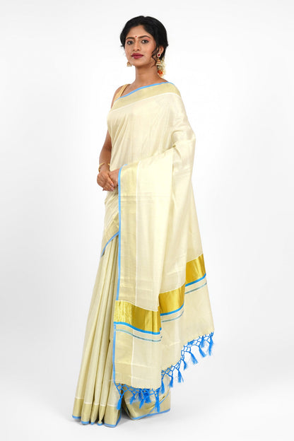 Teejh Dal Kerala Tissue Blue saree