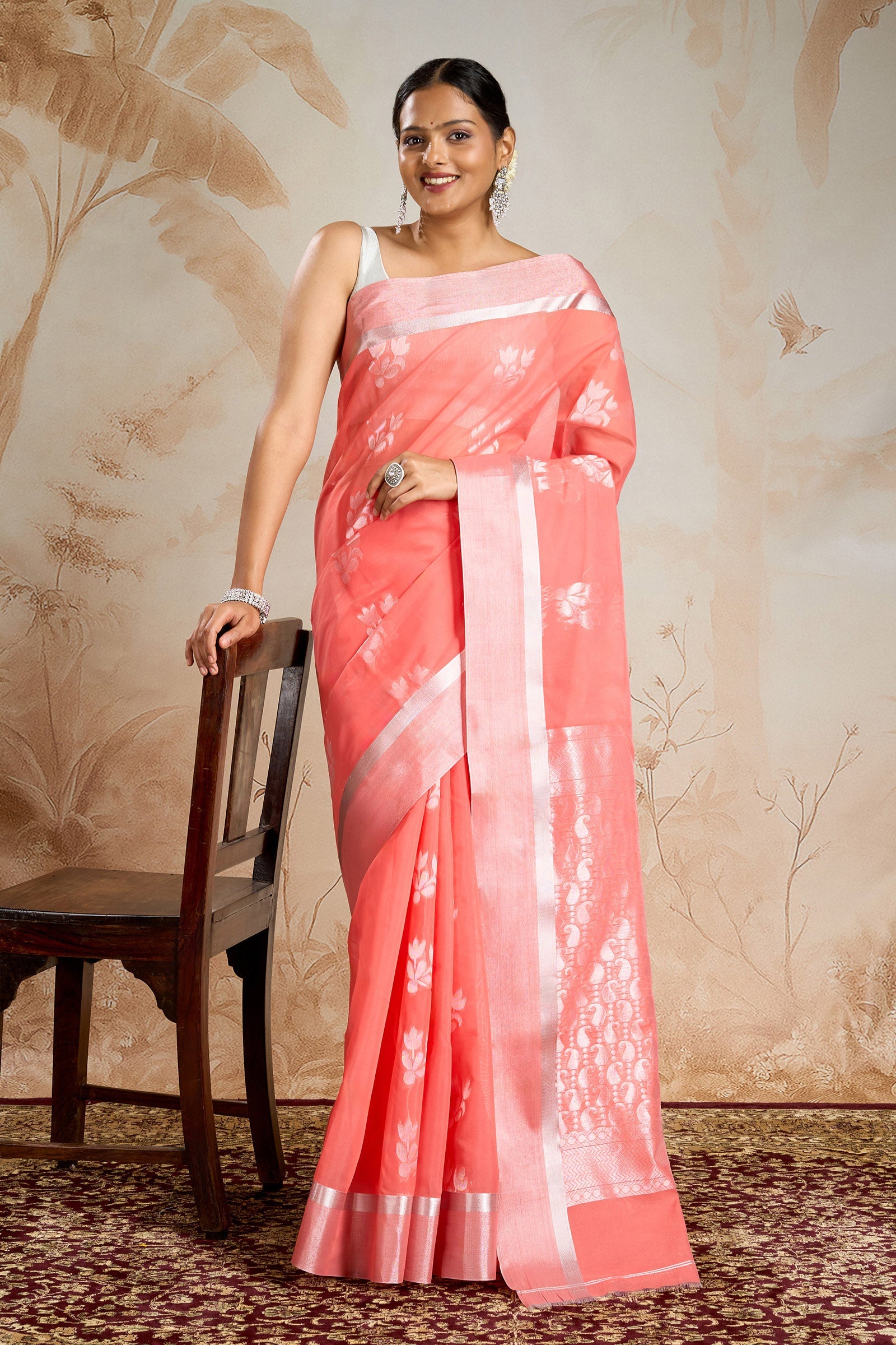 Teejh Pichola Silk Cotton peach saree