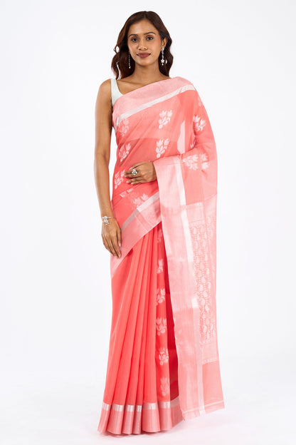 Teejh Pichola Silk Cotton peach saree