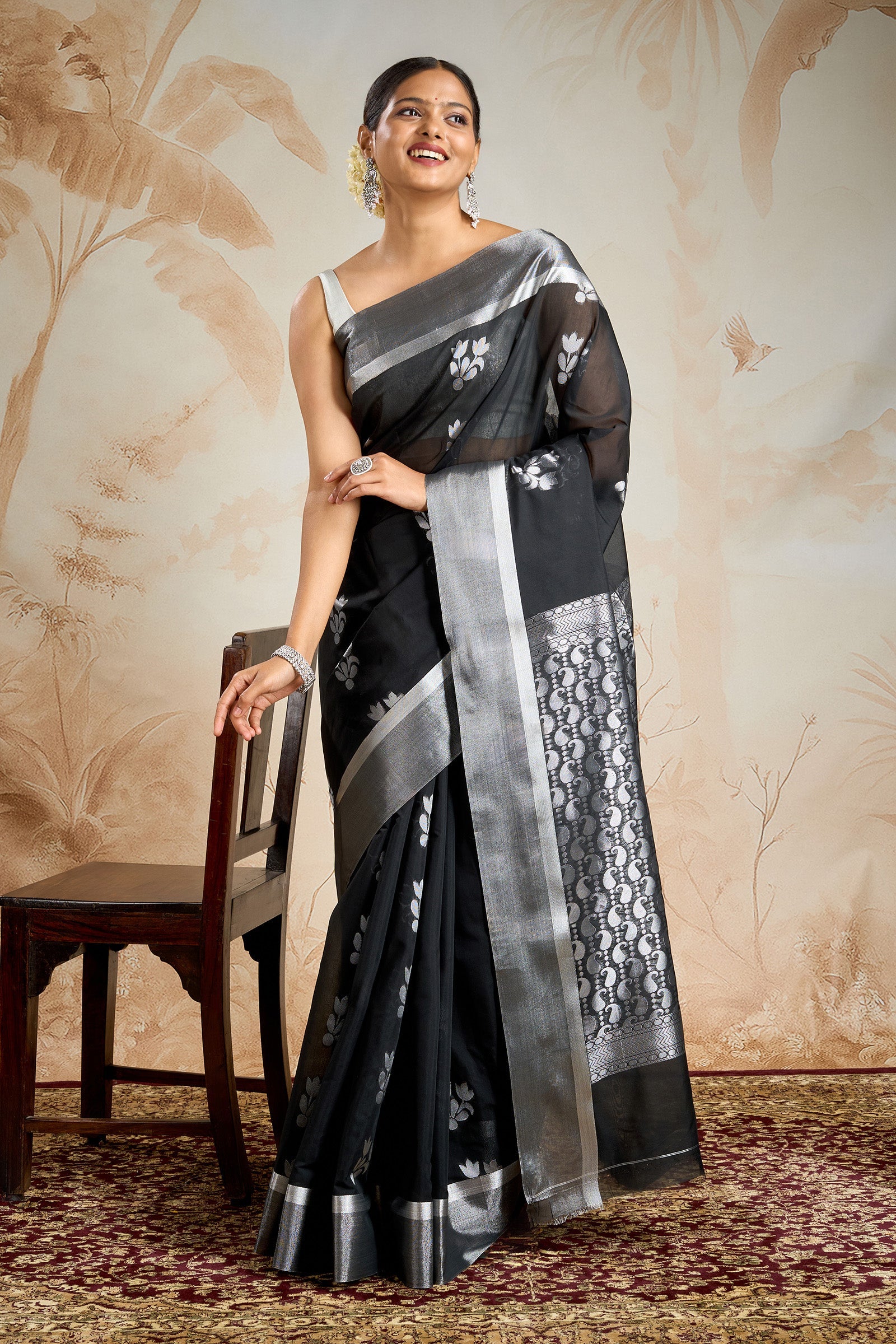 Teejh Fateh  Silk Cotton Black saree