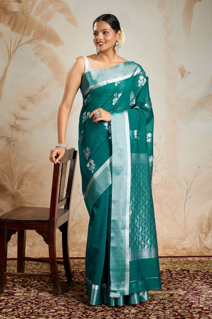 Teejh Bhimtal Silk Cotton Teal saree