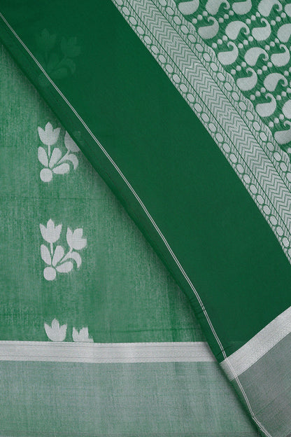 Teejh Chilika Silk Cotton Bottle Green saree