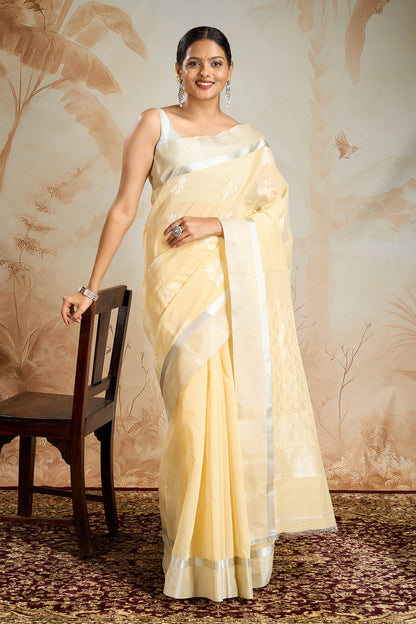 Teejh Kolleru Silk Cotton Beige saree