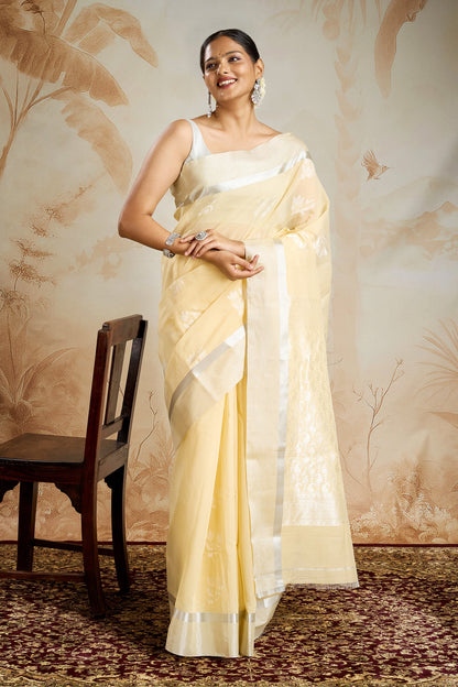 Teejh Kolleru Silk Cotton Beige saree