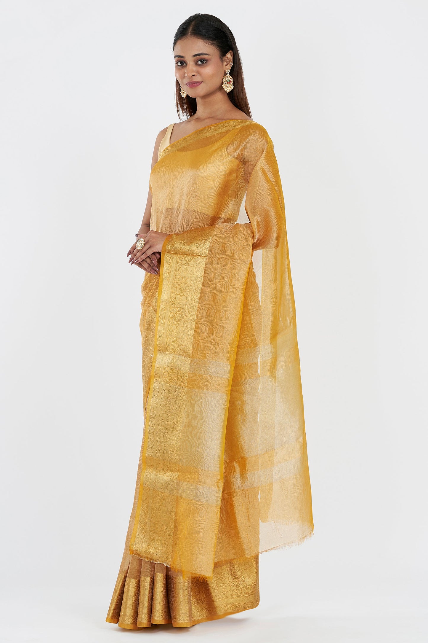 Teejh Mira Golden Semi Crushed Tissue Silk Saree