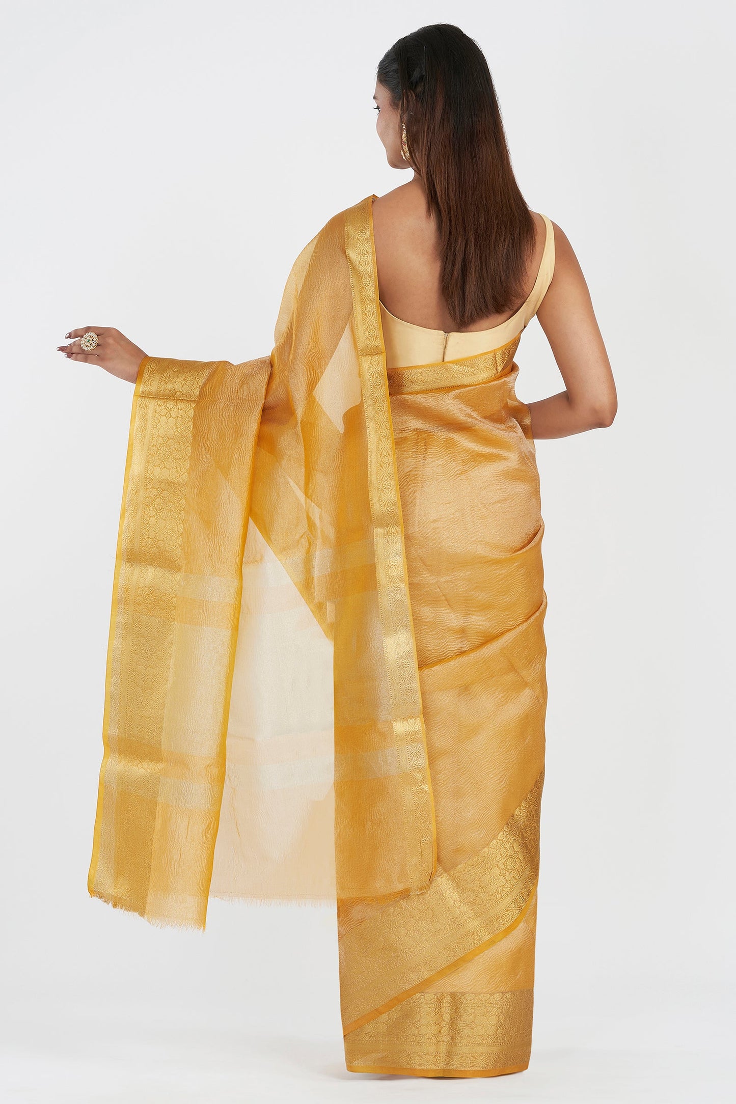 Teejh Mira Golden Semi Crushed Tissue Silk Saree