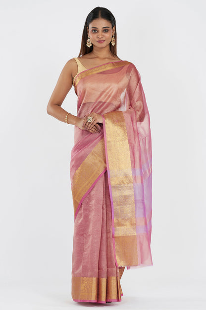 Teejh Riya light Pink Semi Crushed Tissue Silk Saree