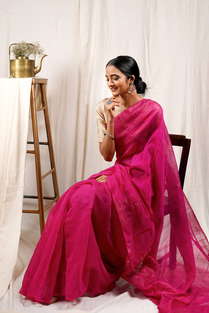 Teejh Fuschia Love Cotton Silk Zari Saree