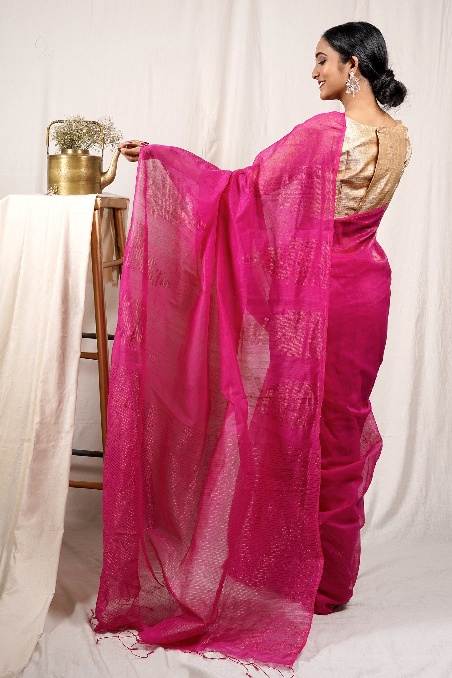 Teejh Fuschia Love Cotton Silk Zari Saree