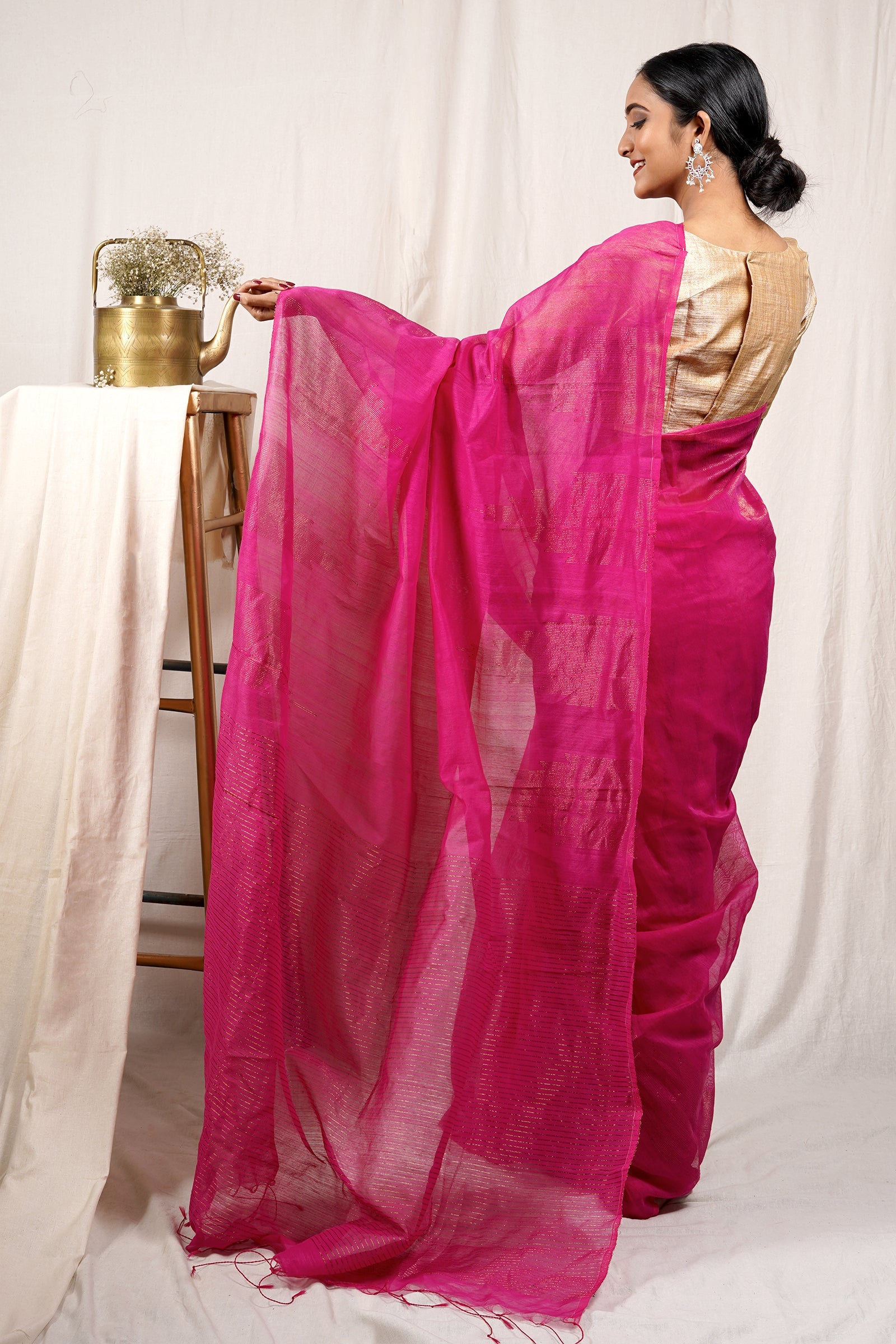 Teejh Fuschia Love Cotton Silk Zari Saree