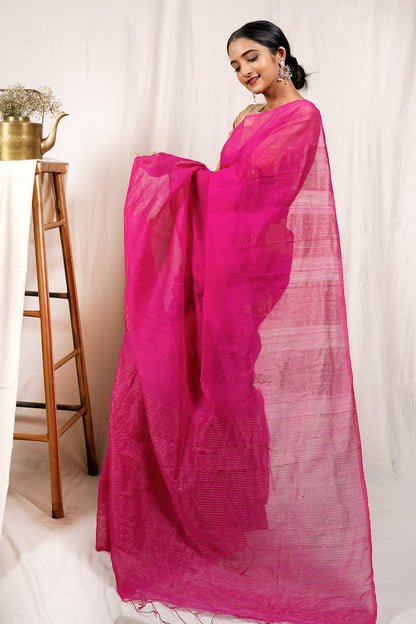 Teejh Fuschia Love Cotton Silk Zari Saree