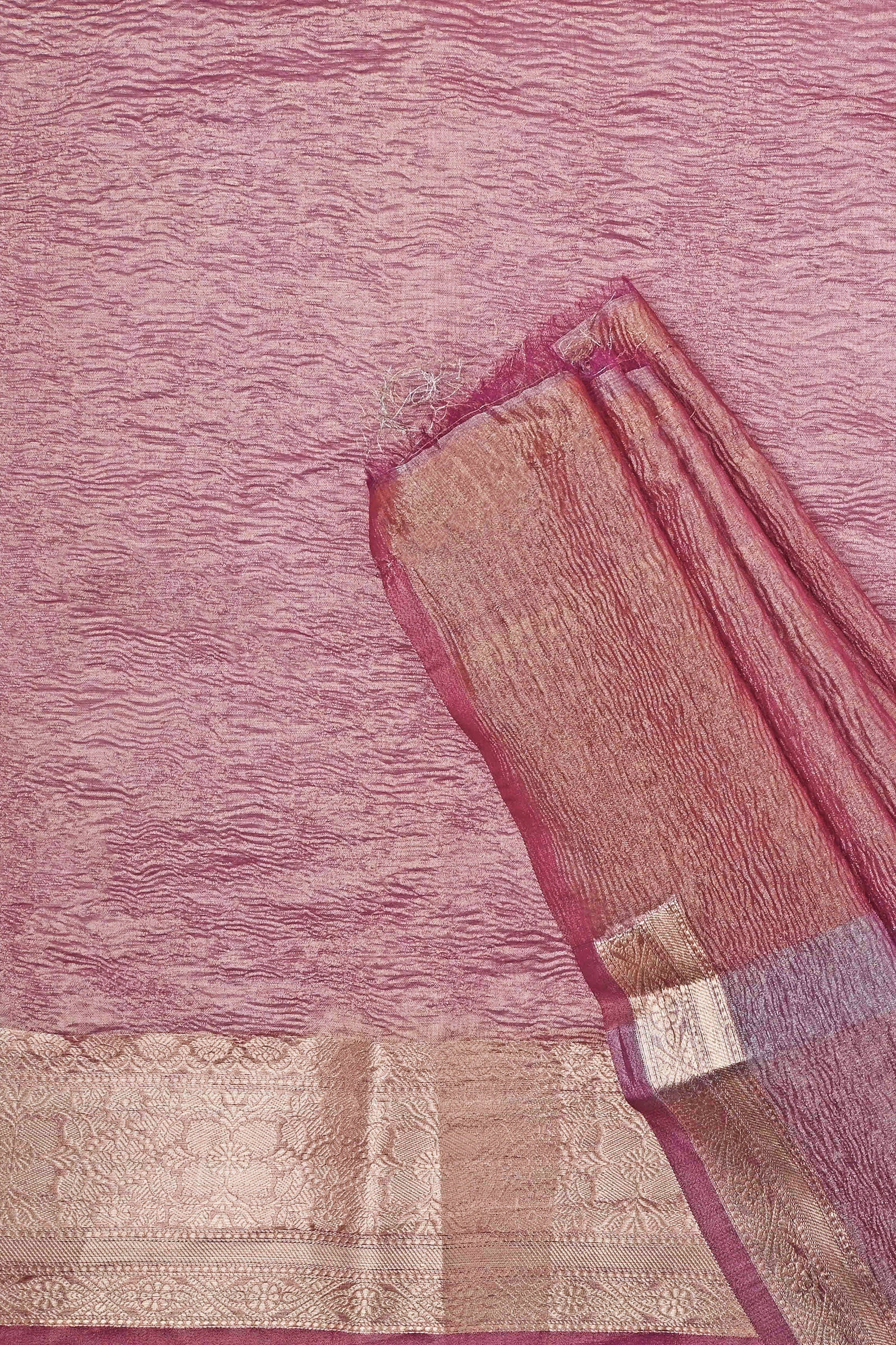 Teejh Ayra Onion Pink Semi Crushed Tissue Silk Saree