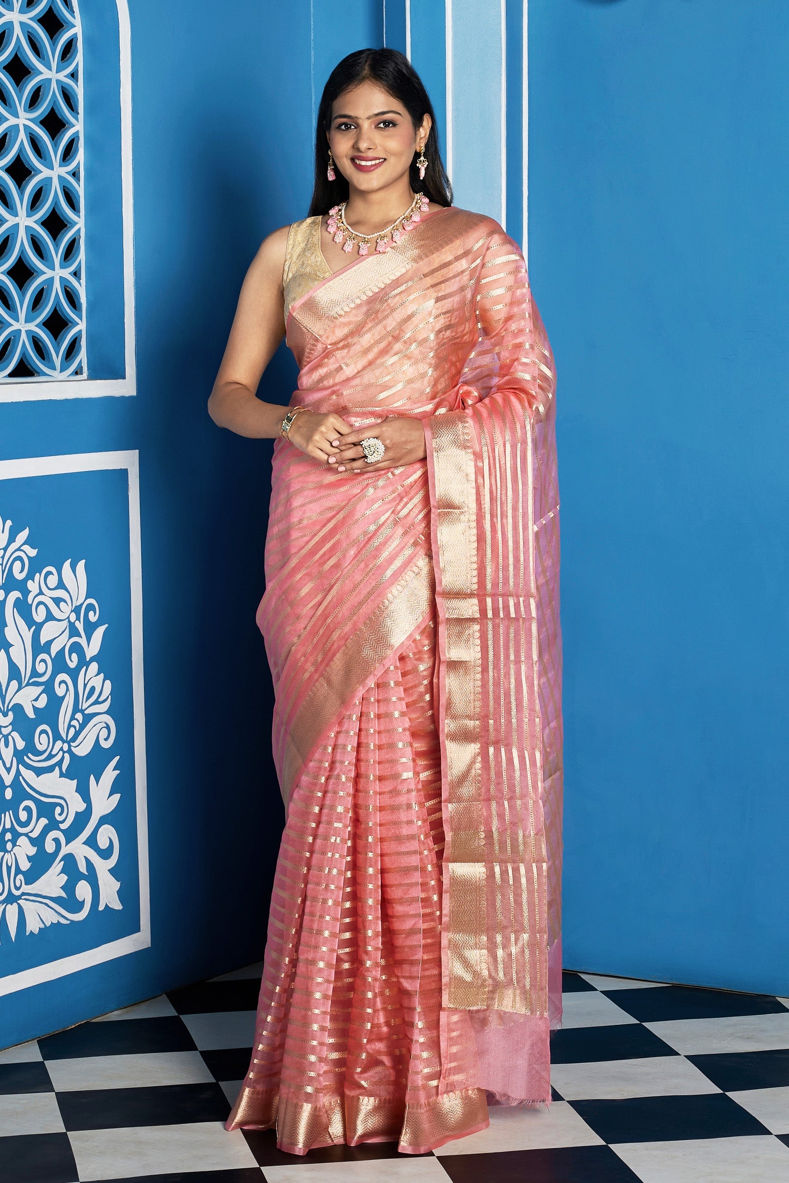 Teejh Sanvi Pink Organza Lining Saree