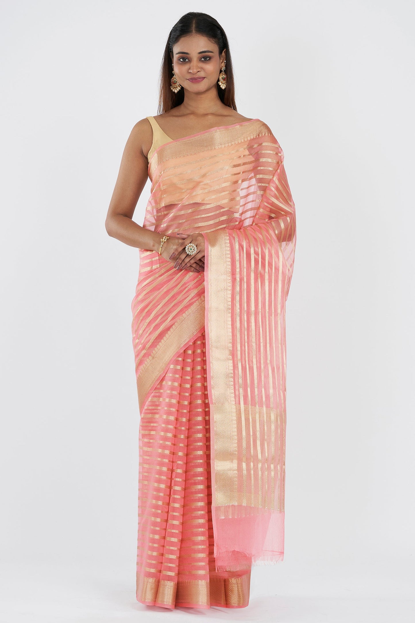 Teejh Sanvi Pink Organza Lining Saree