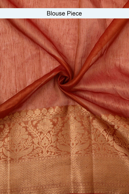 Teejh Narmi Deep Red Banarasi Silk Linen Saree