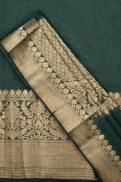 Teejh Reya Forest Green Banarasi Silk Linen Saree