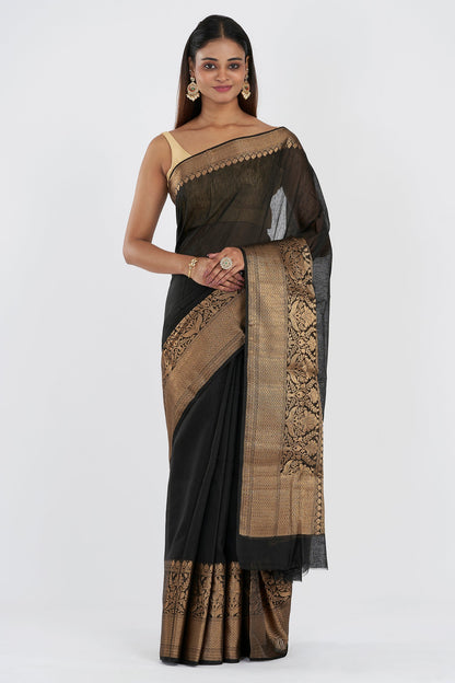 Teejh Tithi Black Banarasi Silk Linen Saree