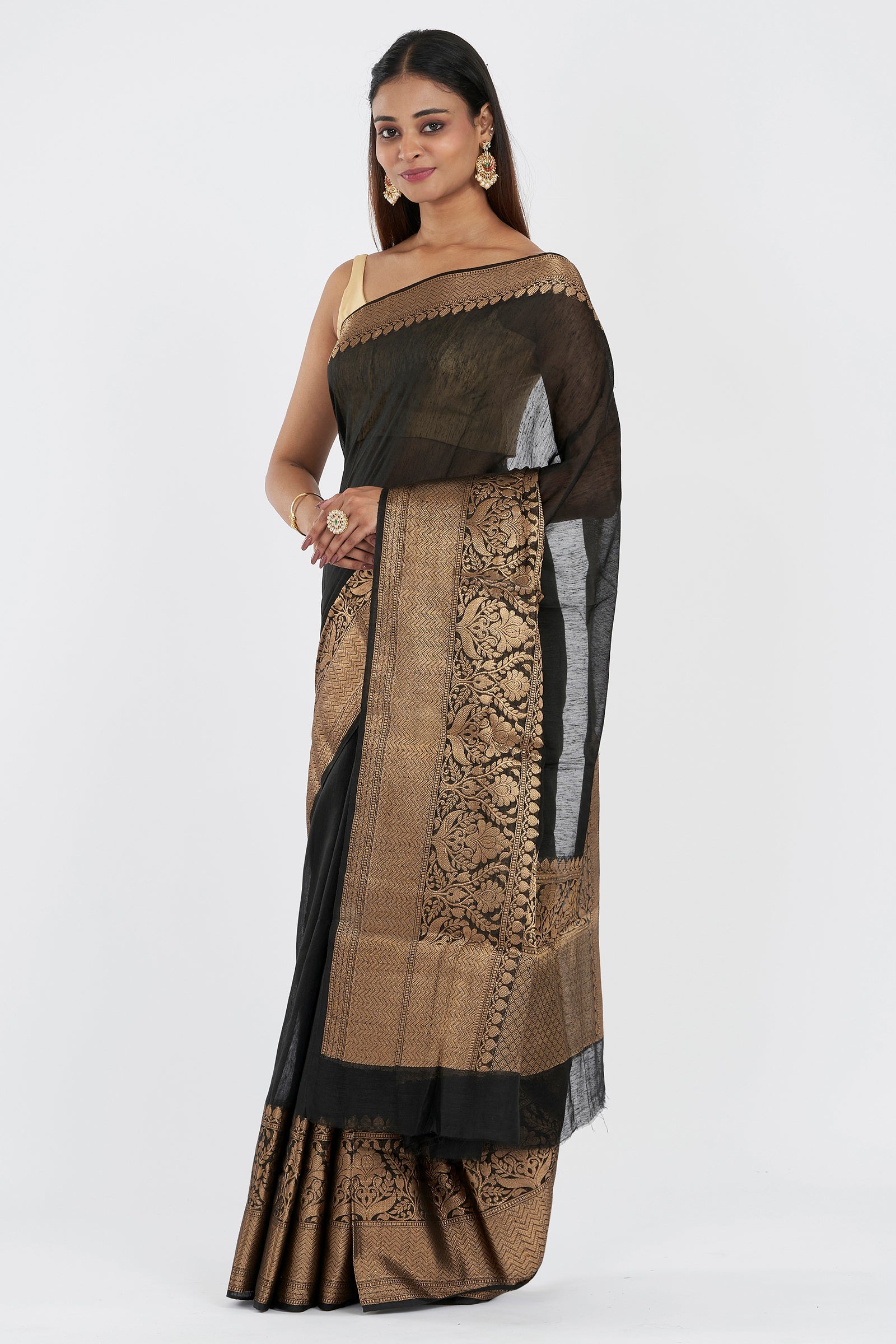 Teejh Tithi Black Banarasi Silk Linen Saree