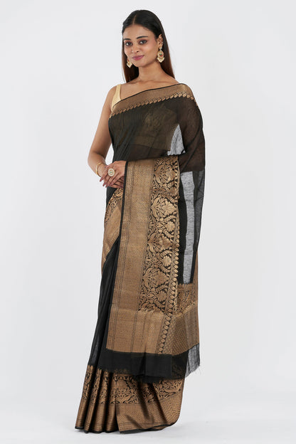 Teejh Tithi Black Banarasi Silk Linen Saree