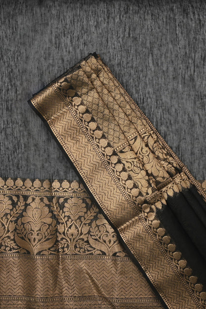 Teejh Tithi Black Banarasi Silk Linen Saree