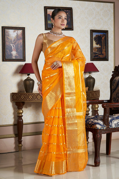 Teejh Bahmani Mustard Banarasi Semi Georgette Silk Saree