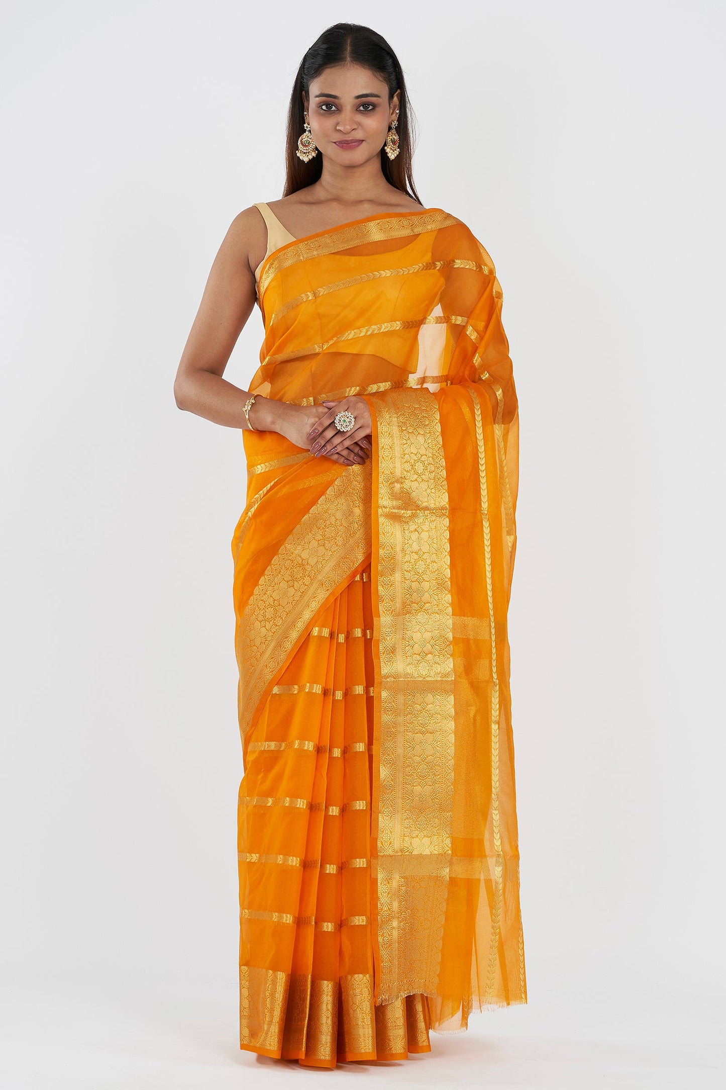 Teejh Bahmani Mustard Banarasi Semi Georgette Silk Saree