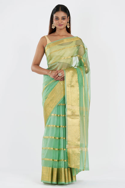Teejh Haya Light Green Banarasi Semi Georgette Silk Saree