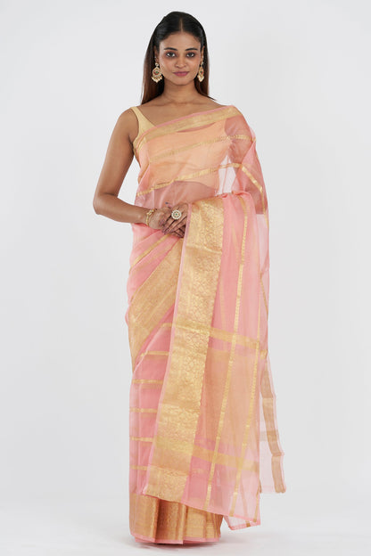 Teejh Gulab Pink Banarasi Semi Georgette Silk Saree