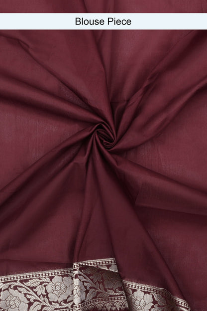 Teejh Sajna Wine Red Banarasi Semi Georgette Jaal Weaving Saree