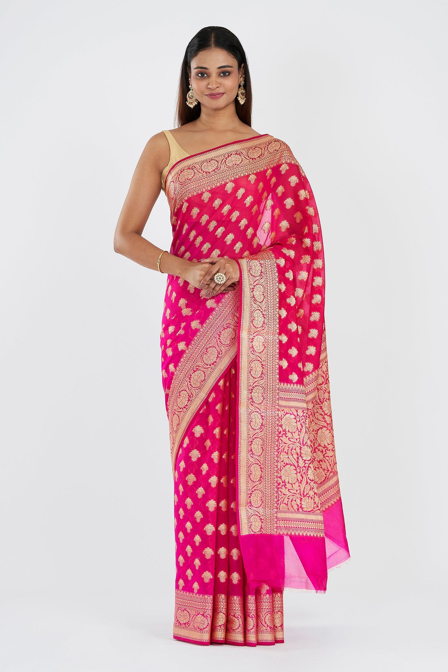 Teejh Yaasve Fuschia Pink Chiffon Silk Saree