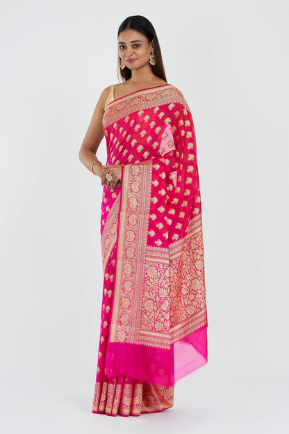 Teejh Yaasve Fuschia Pink Chiffon Silk Saree