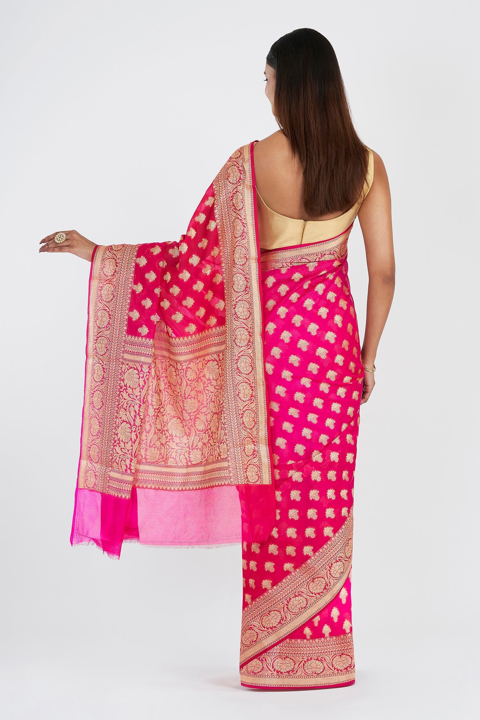Teejh Yaasve Fuschia Pink Chiffon Silk Saree